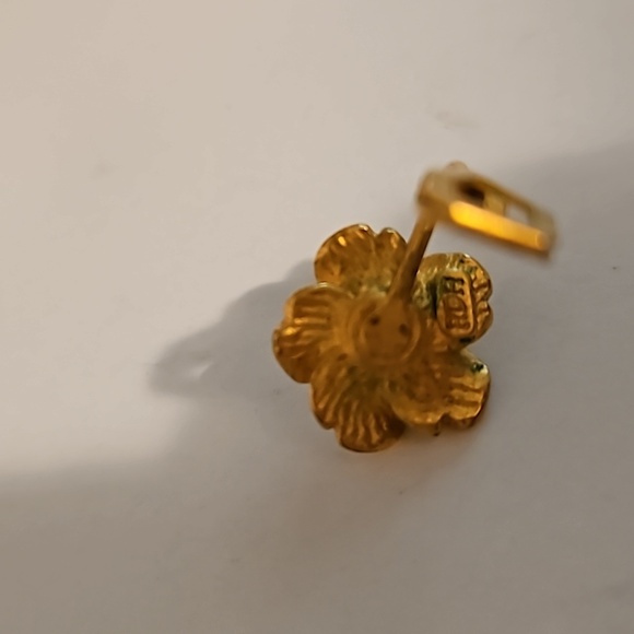 RDH Hibiscus Rhinestone & Goldtone Clip-on Earrings - Picture 7 of 7